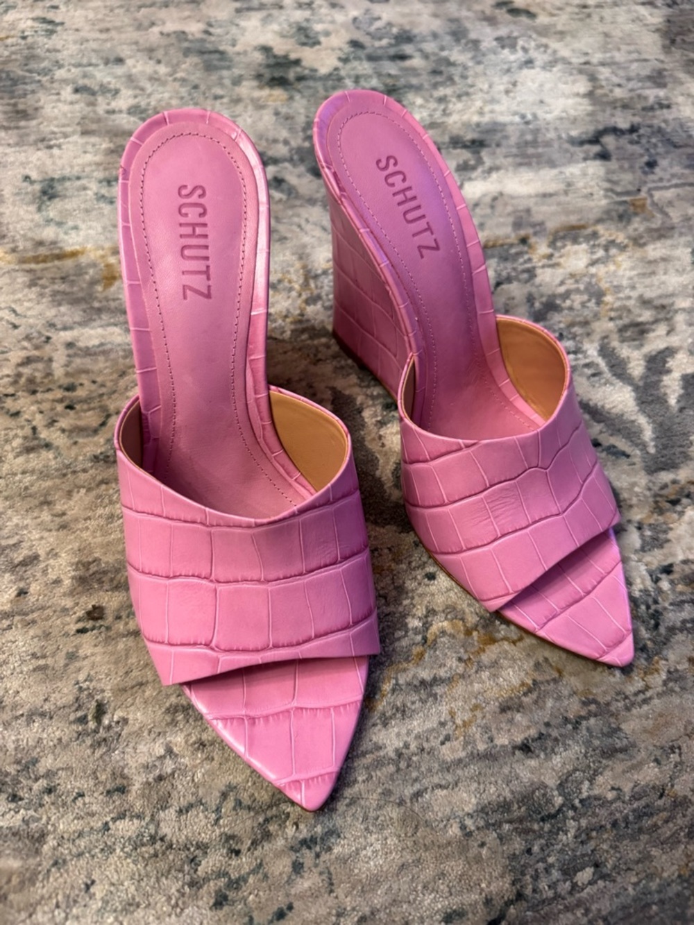 SCHUTZ 8.5 LUCIMARA COUROS/ROSA WIDE CROCO/CLUB ROSE - Picture 2 of 8
